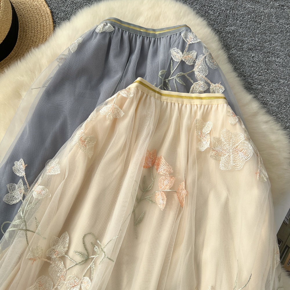 Flowers slim A-line embroidery France style lady skirt