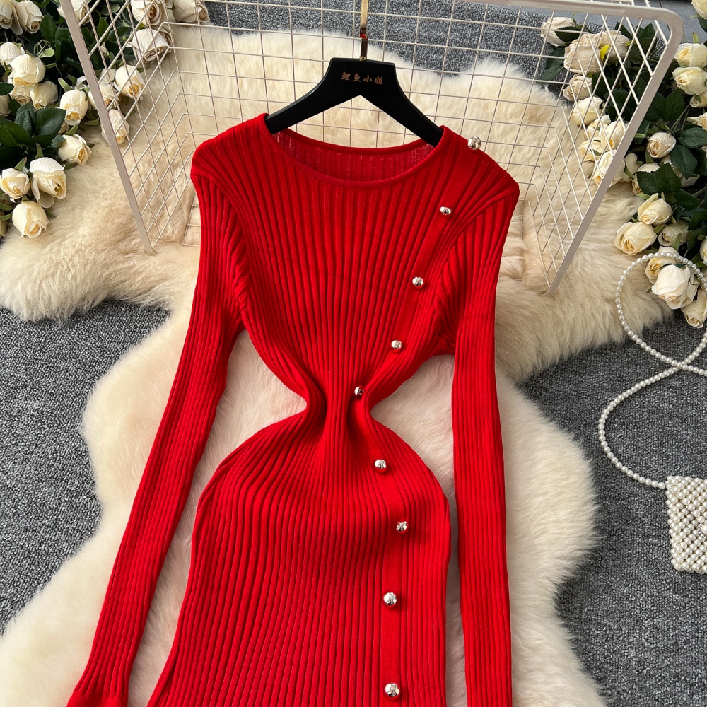 Metal buckles sweater dress winter dress for women