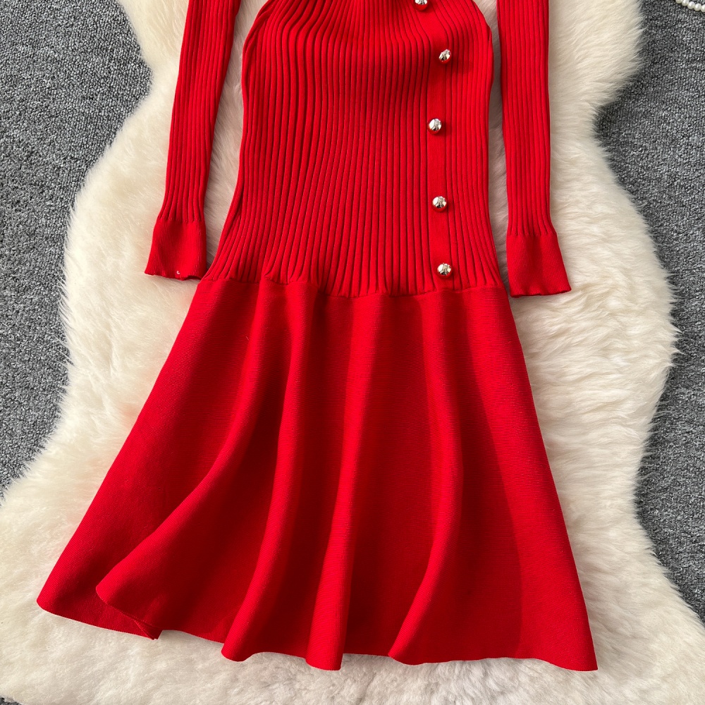 Metal buckles sweater dress winter dress for women