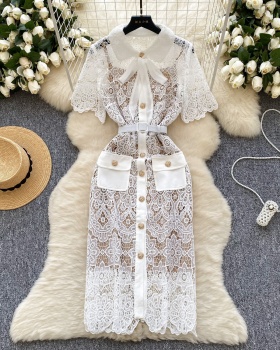 Hollow crochet dress court style long dress for women