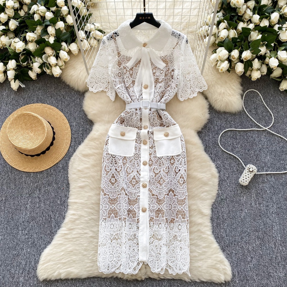 Hollow crochet dress court style long dress for women