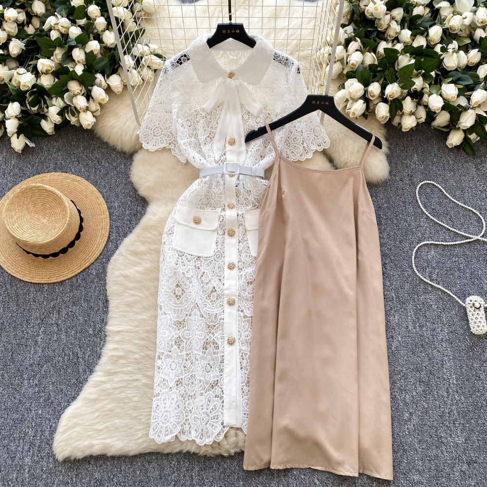 Hollow crochet dress court style long dress for women