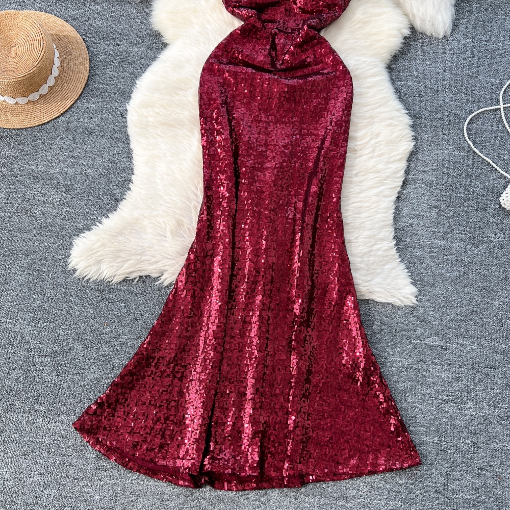 Glitter V-neck dress temperament mermaid formal dress