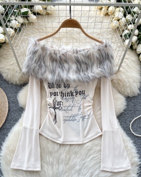 Fur collar bottoming shirt slim tops