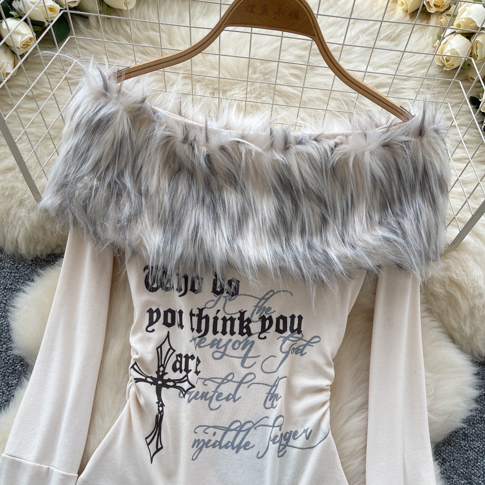 Fur collar bottoming shirt slim tops