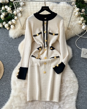 Temperament splice long dress ladies winter dress