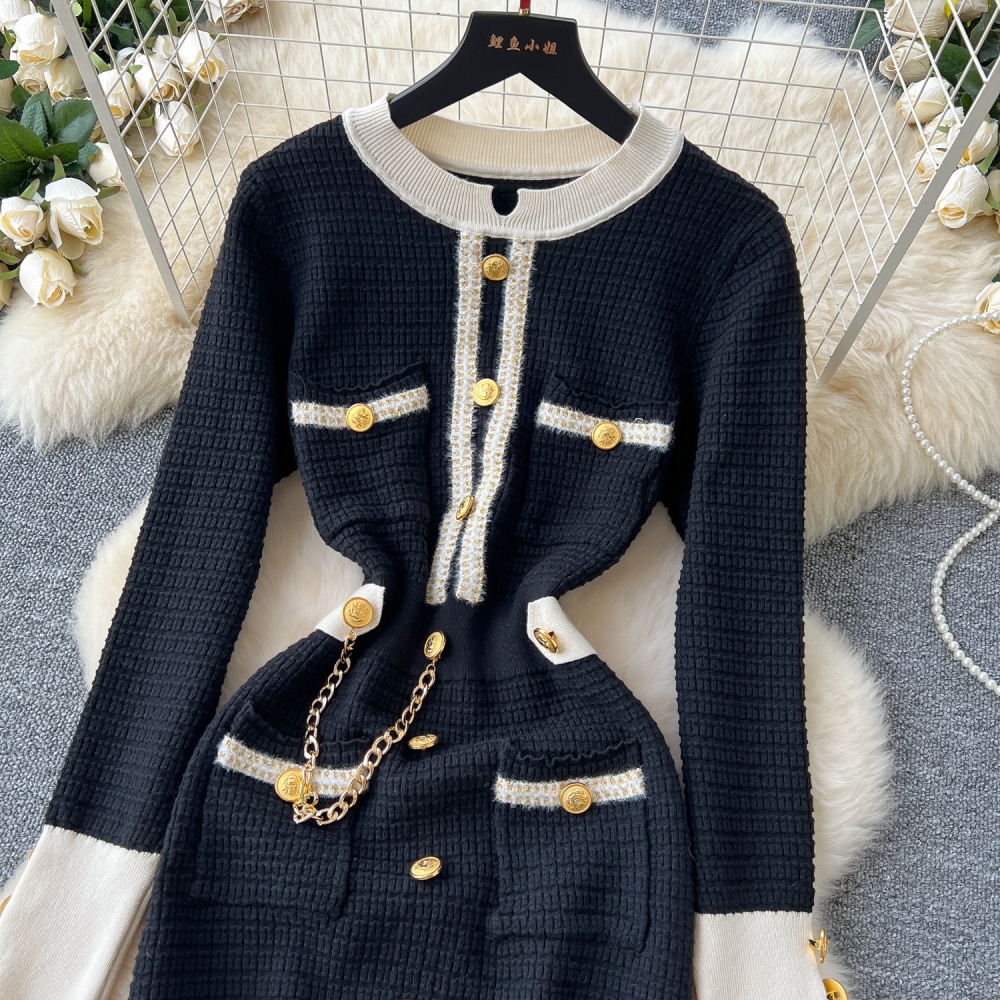 Temperament splice long dress ladies winter dress