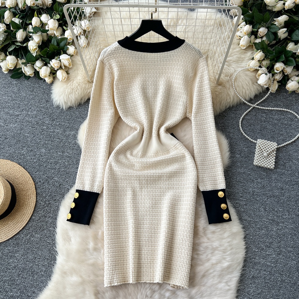 Temperament splice long dress ladies winter dress