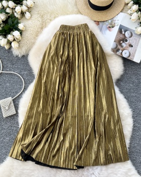 A-line metal high waist pleated skirt for women