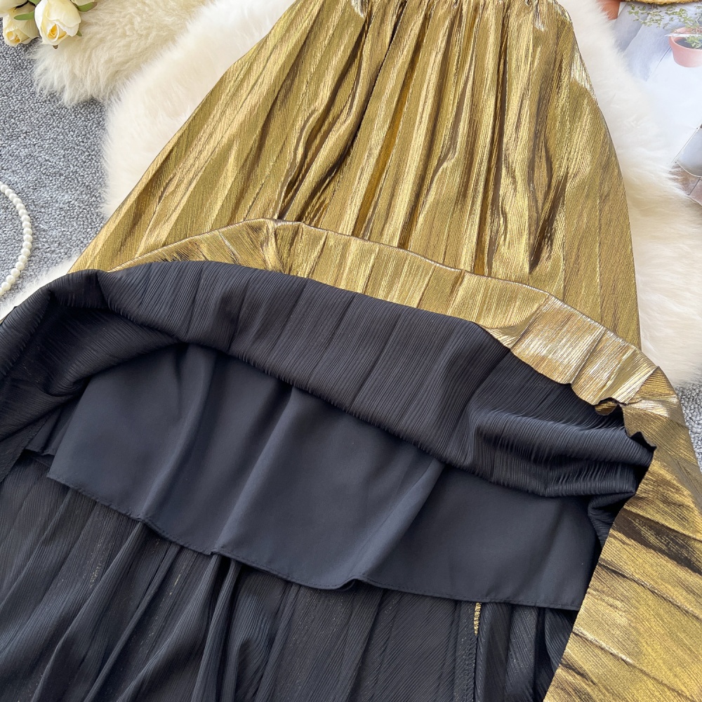 A-line metal high waist pleated skirt for women