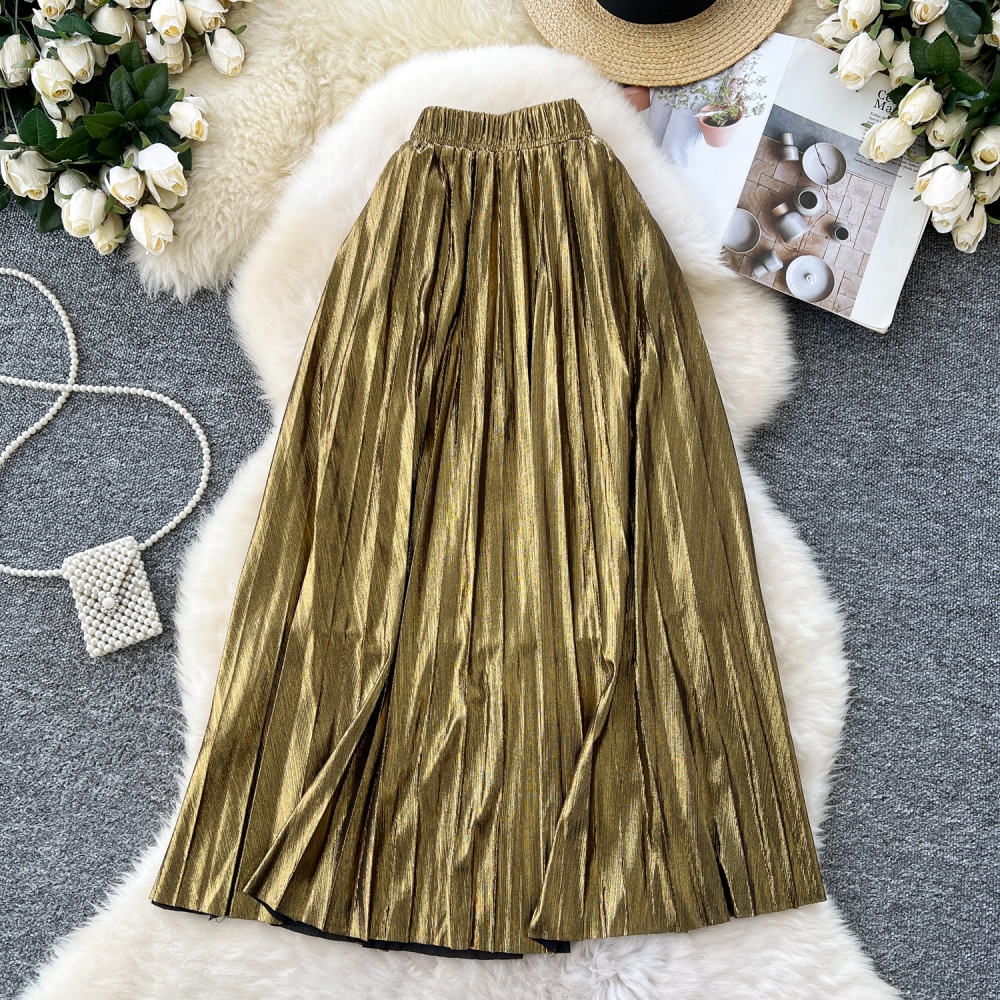 A-line metal high waist pleated skirt for women