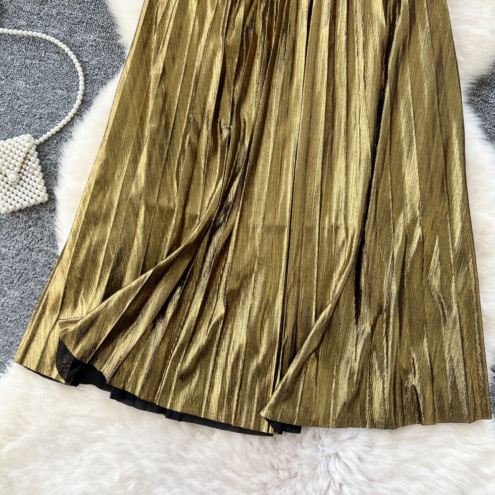 A-line metal high waist pleated skirt for women