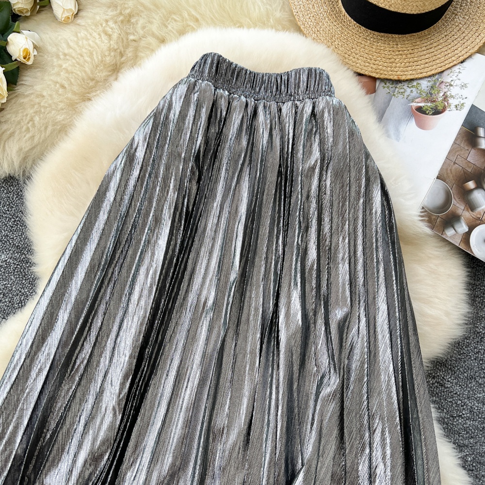 A-line metal high waist pleated skirt for women