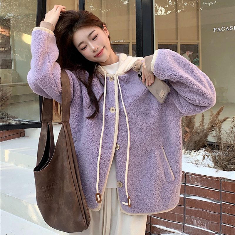 Long sleeve Korean style tops lambs wool Casual coat for women