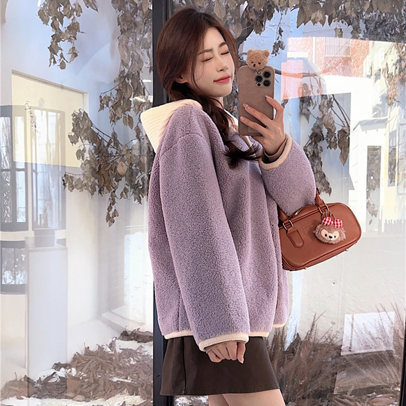 Long sleeve Korean style tops lambs wool Casual coat for women