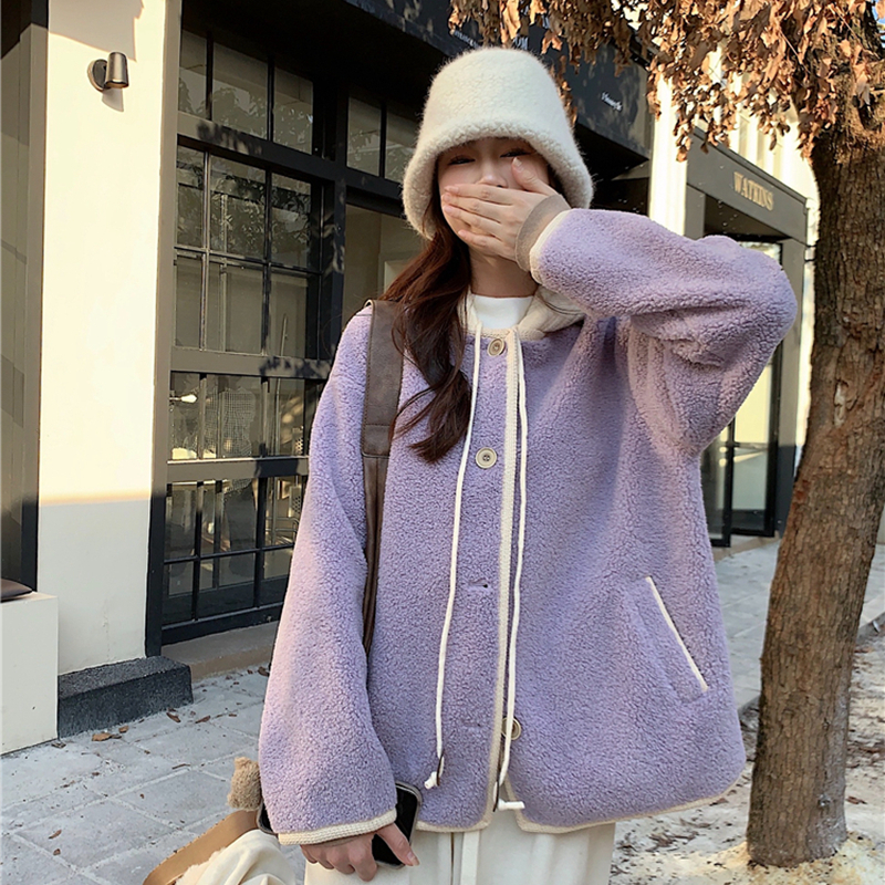 Long sleeve Korean style tops lambs wool Casual coat for women