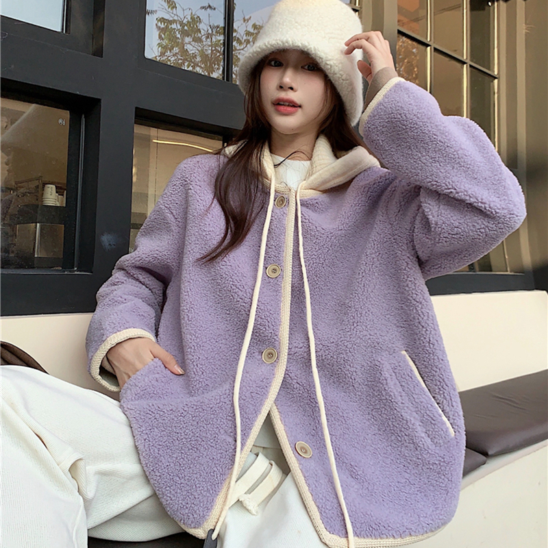 Long sleeve Korean style tops lambs wool Casual coat for women