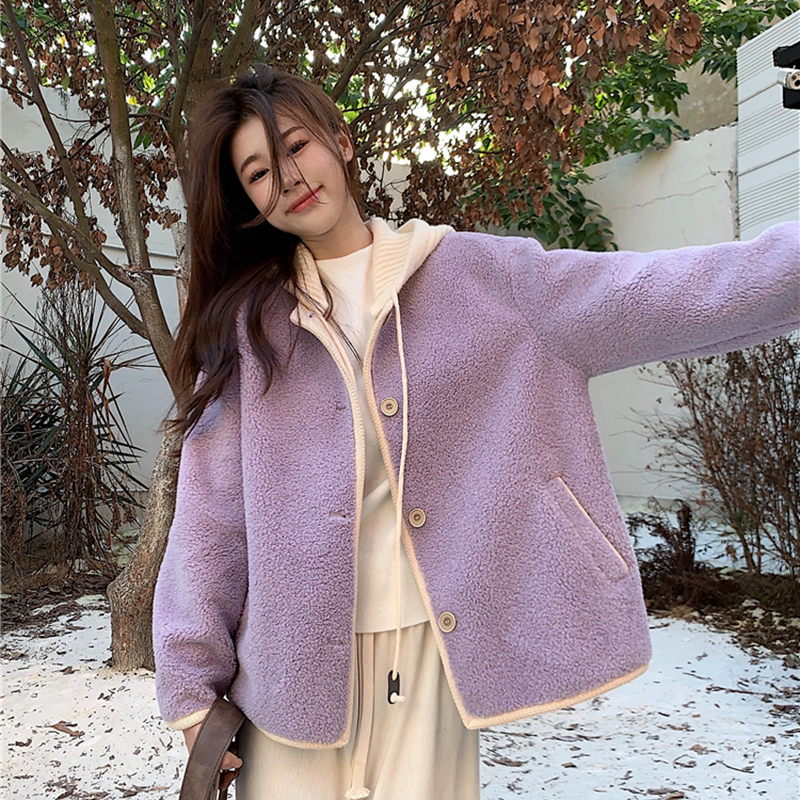 Long sleeve Korean style tops lambs wool Casual coat for women