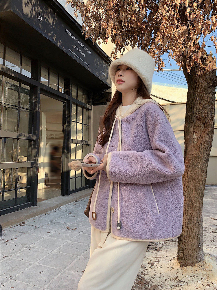 Long sleeve Korean style tops lambs wool Casual coat for women