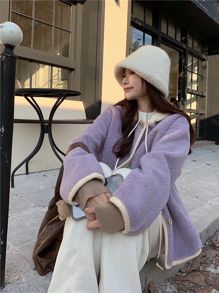 Long sleeve Korean style tops lambs wool Casual coat for women