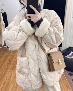 Lamb fur loose coat splice cotton coat for women