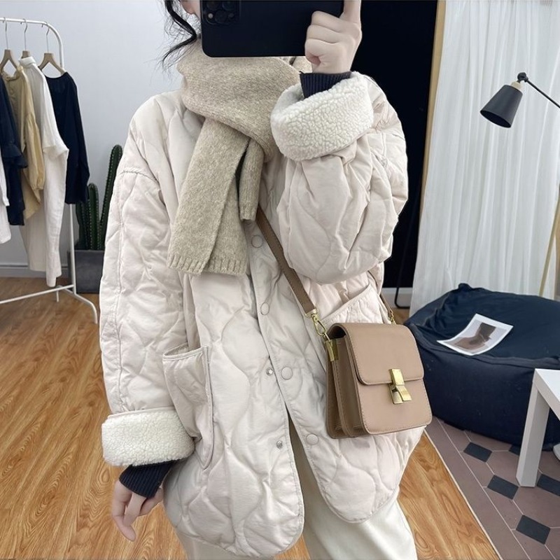 Lamb fur loose coat splice cotton coat for women