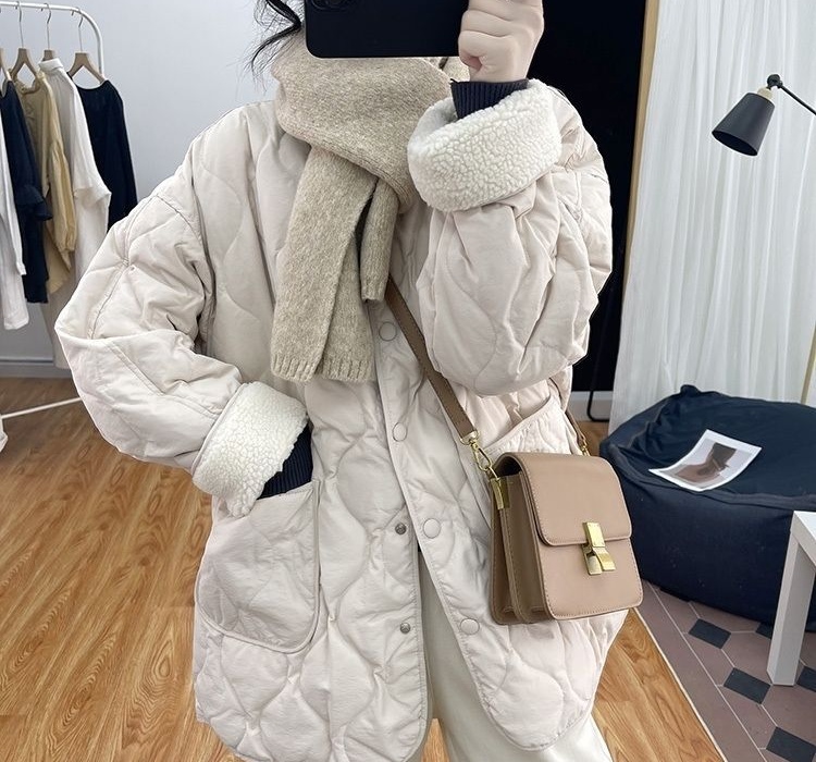 Lamb fur loose coat splice cotton coat for women