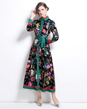 Court style printing European style single-breasted dress