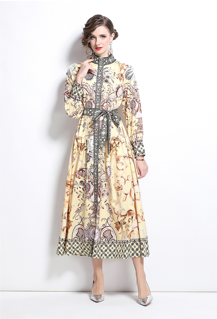 Cstand collar court style European style dress