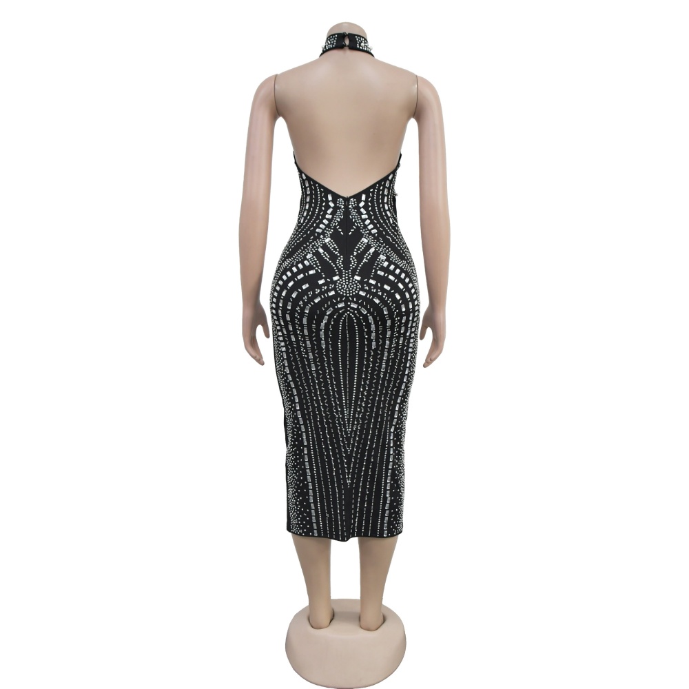 Fashion rhinestone European style halter slim dress