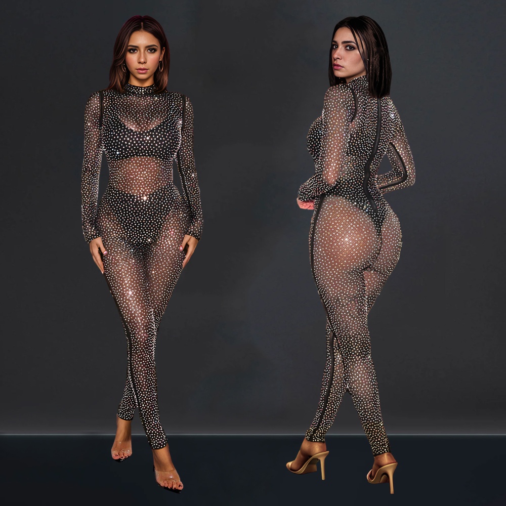 European style fashion sexy gauze perspective jumpsuit