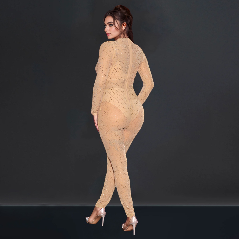 European style fashion sexy gauze perspective jumpsuit