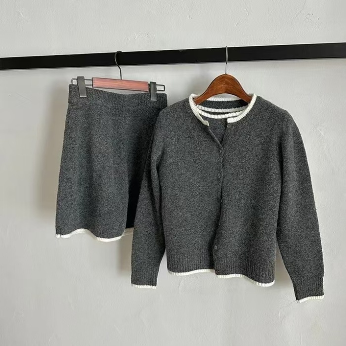 Autumn and winter A-line skirt retro sweater 3pcs set