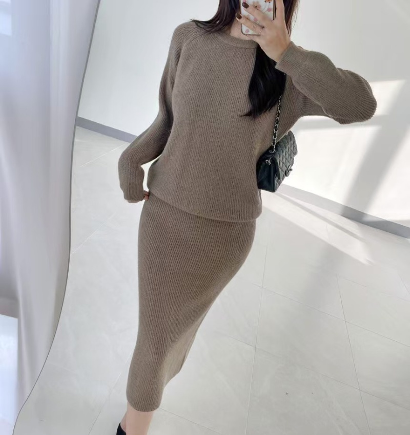 Winter Korean style sweater high waist lazy skirt 2pcs set