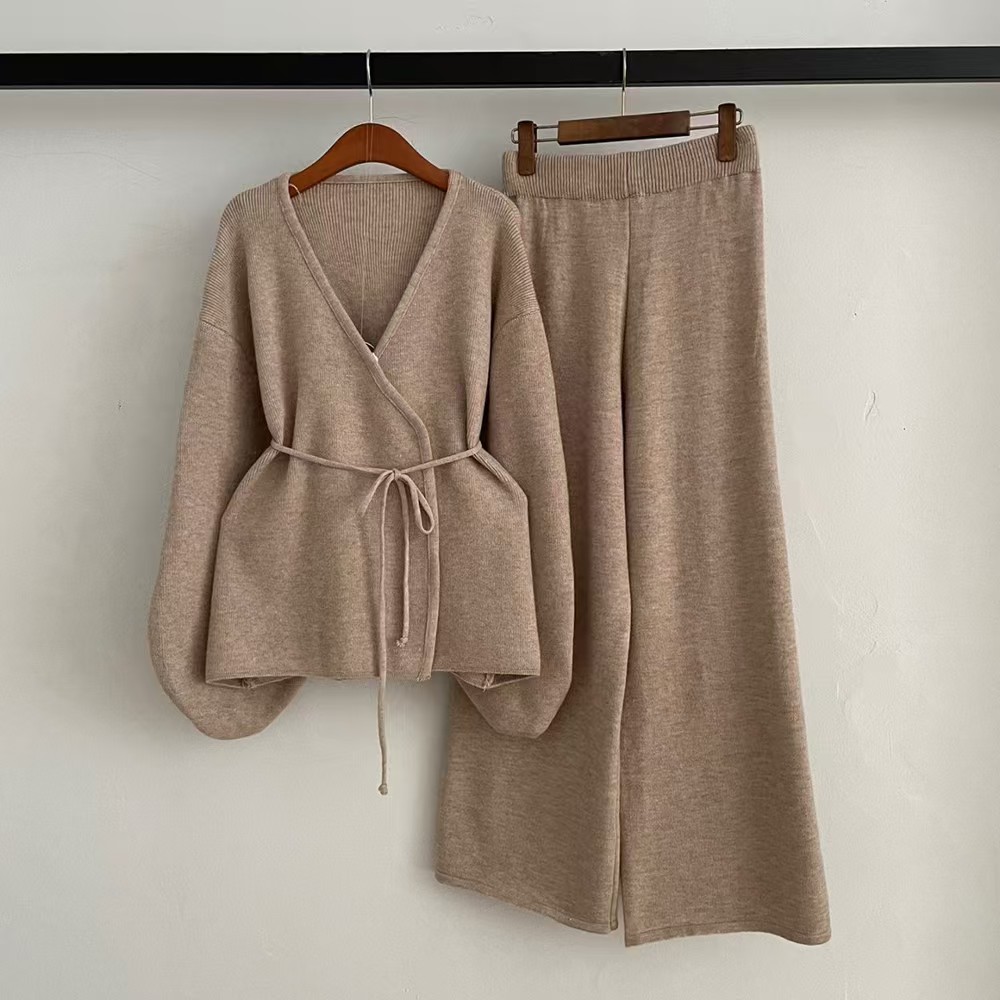 Lazy retro coat knitted fashion cardigan 2pcs set