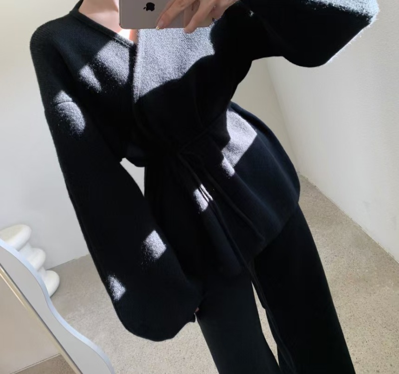 Lazy retro coat knitted fashion cardigan 2pcs set