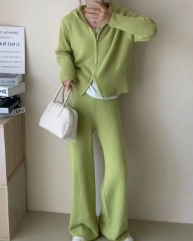 High waist sweater lazy wide leg pants 2pcs set