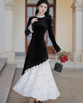 Velvet lace long dress autumn and winter Chinese style dress