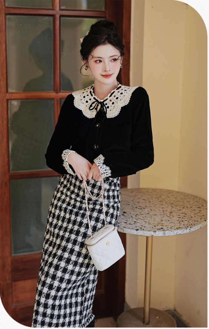 Autumn and winter chanelstyle dress slim retro skirt a set