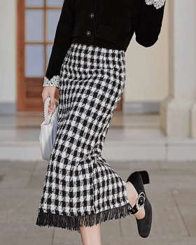 Autumn and winter houndstooth high waist retro slim skirt