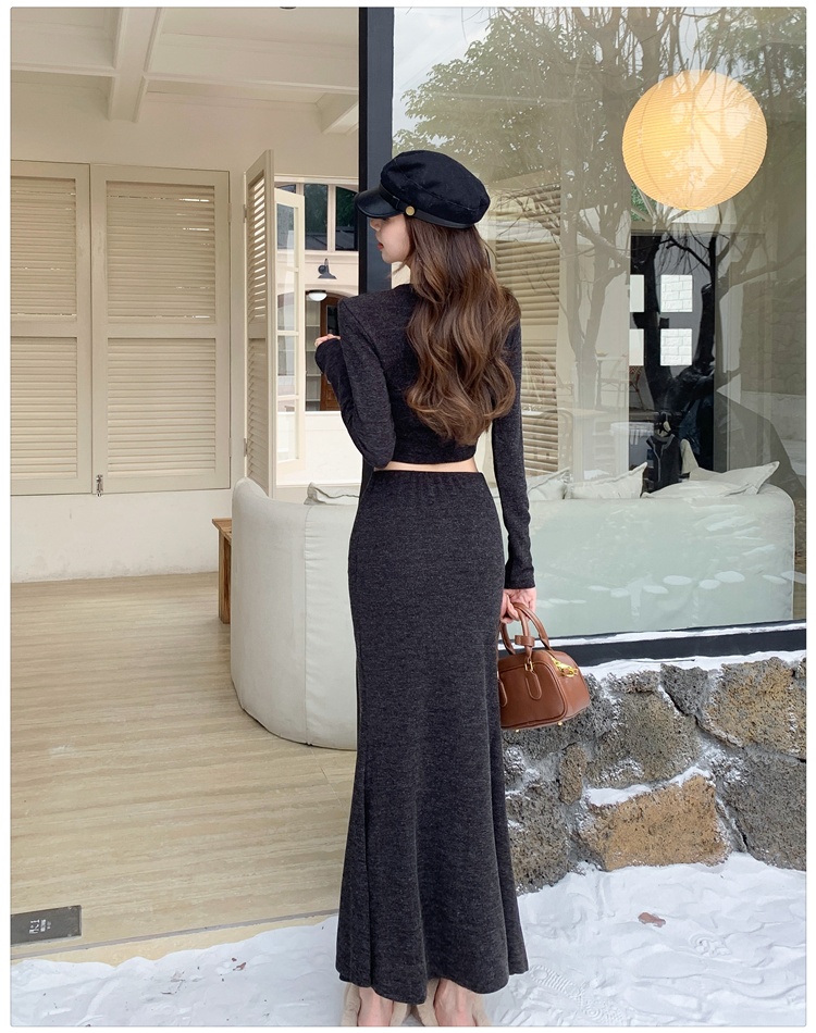 High waist T-shirt round neck skirt 2pcs set for women