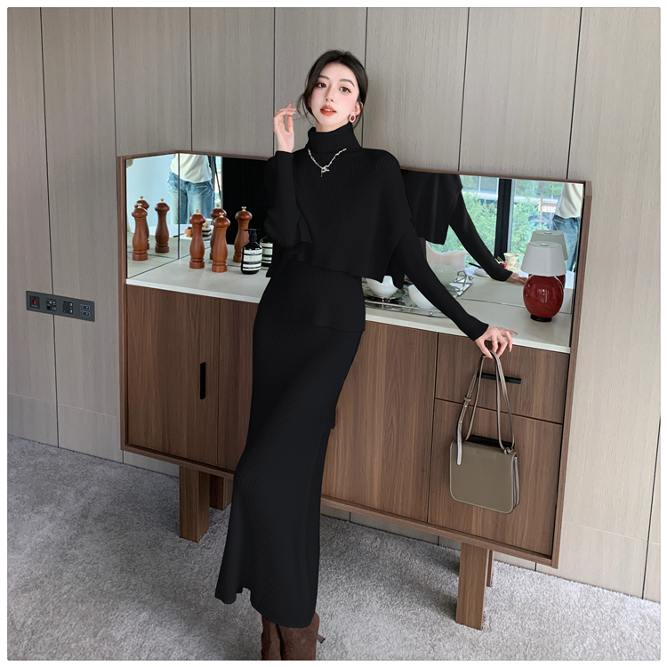 Round neck tops Korean style shawl a set for women