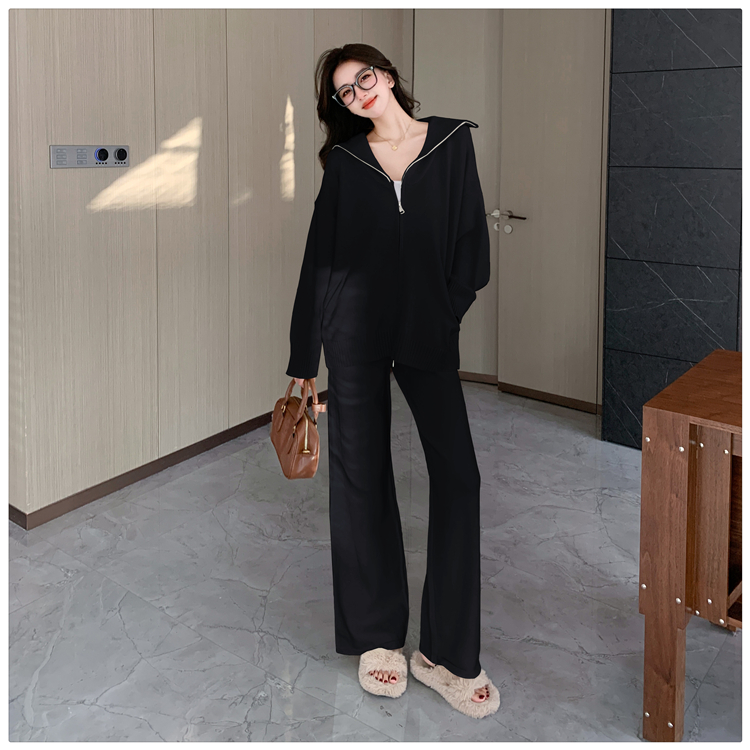 Casual winter high waist long pants 2pcs set for women