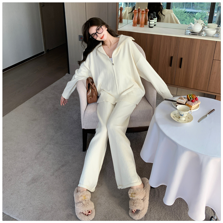 Casual winter high waist long pants 2pcs set for women