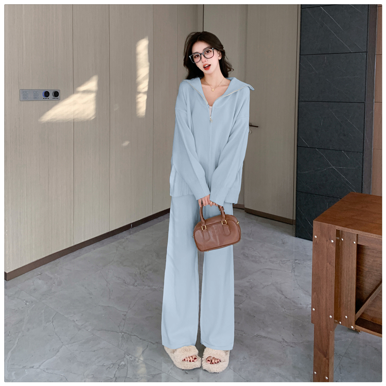 Casual winter high waist long pants 2pcs set for women