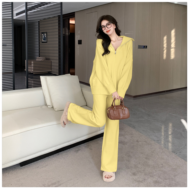 Casual winter high waist long pants 2pcs set for women