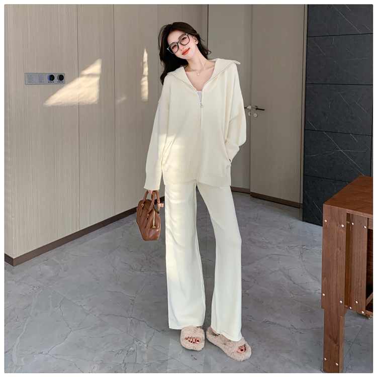 Casual winter high waist long pants 2pcs set for women