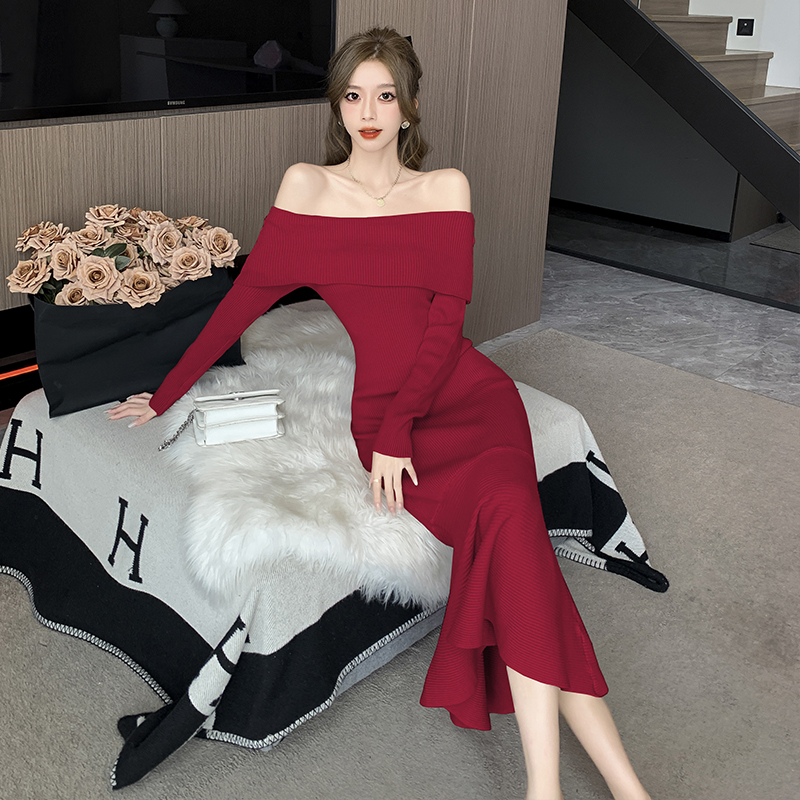 Korean style long autumn and winter dress