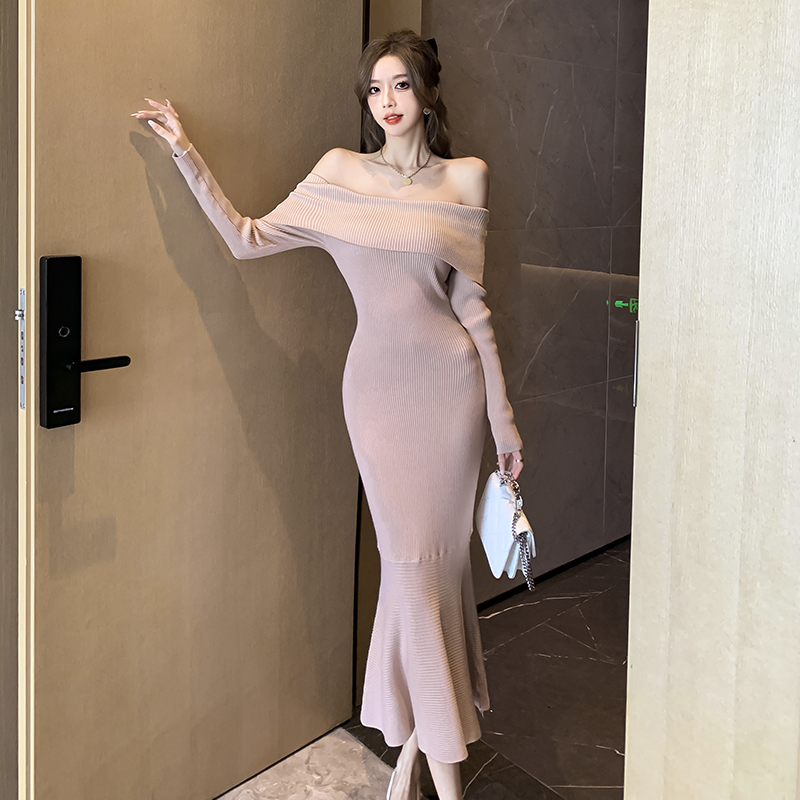 Korean style long autumn and winter dress