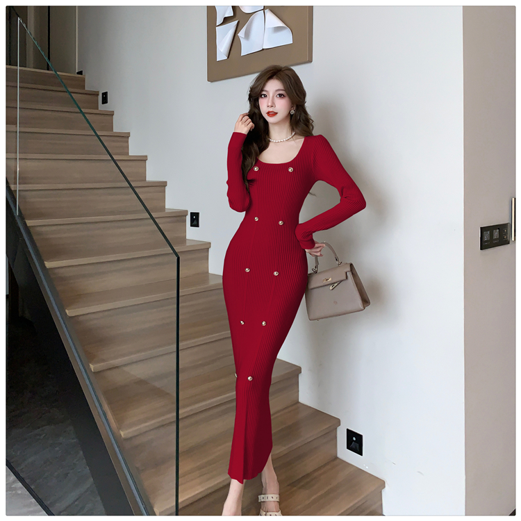 Temperament dress knitted long dress for women